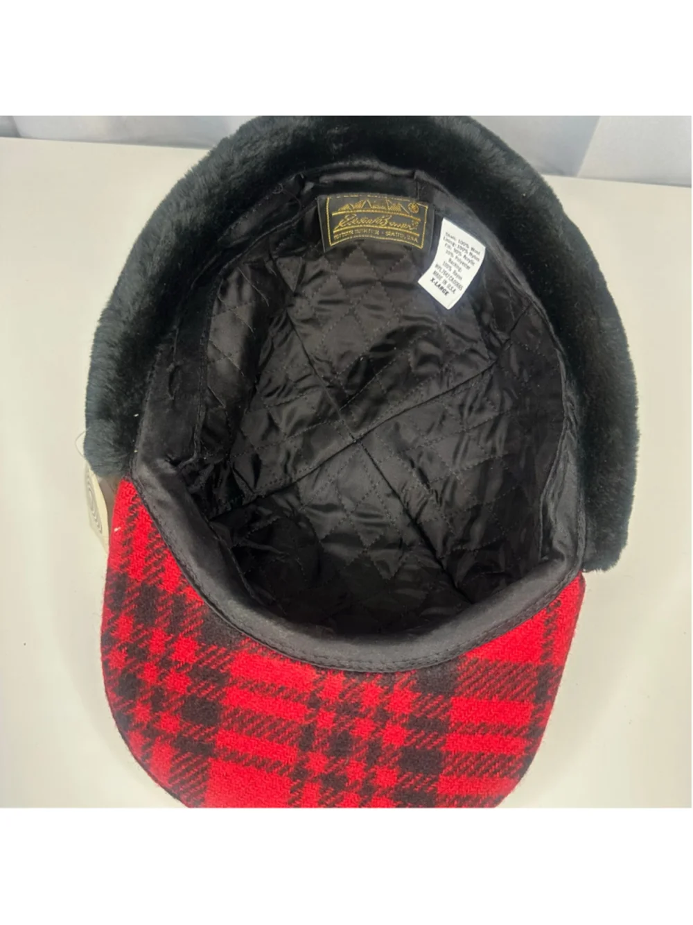 Deadstock Vintage New NWT Eddie Bauer Wool Plaid Trapper Hunting Hat Cap USA XL